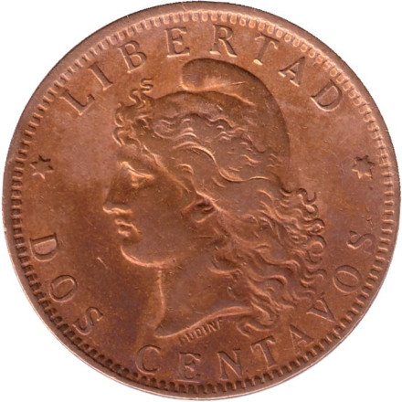 Монета 2 сентаво. 1892 год, Аргентина.