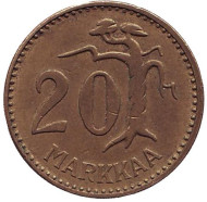 Монета 20 марок. 1960 год, Финляндия. Монета 20 марок. 1960 год, Финляндия.