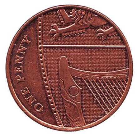 Монета 1 пенни. 2016 год, Великобритания.