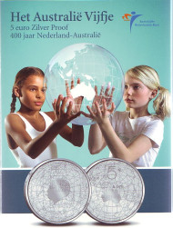 Монета 5 евро в буклете. 2006 год, Нидерланды. 400 лет открытия Австралии.