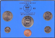 Годовой набор монет (6 штук). 1983 год, Швеция. Годовой набор монет (6 штук). 1983 год, Швеция.