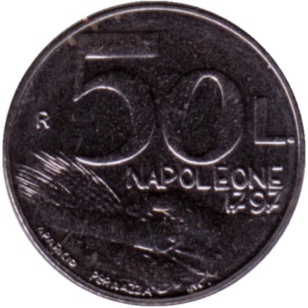 Монета 50 лир. 1991 год, Сан-Марино. Непринятие предложения Наполеона.