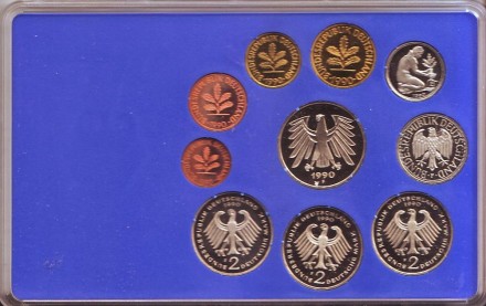 Набор монет ФРГ (10 шт.). 1990 год. (F). Proof.