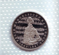 Монета 5 марок. 1984 год, ФРГ. 175 лет со дня рождения Феликса Мендельсона. Proof. Монета 5 марок. 1984 год, ФРГ. 175 лет со дня рождения Феликса Мендельсона. Proof.