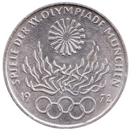 Монета 10 марок, 1972 год, ФРГ. Факел. XX Летние Олимпийские игры. Мюнхен-1972. (G).