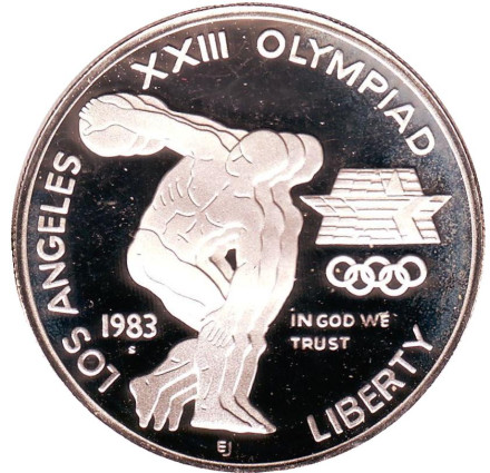 Монета 1 доллар. 1983 год (S), США. Proof. XXIII летние Олимпийские Игры - Дискобол.