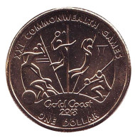 Монета 1 доллар. 2018 год, Австралия. XXI Игры содружества 2018. Трековый велоспорт, Сквош, Бадминтон, Баскетбол, Пляжный воллейбол.