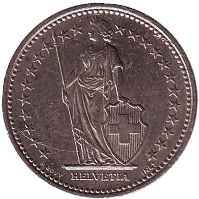 Монета 1/2 франка. 1996 год, Швейцария. Монета 1/2 франка. 1996 год, Швейцария.