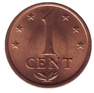 Монета 1 цент. 1976 год, Нидерландские Антильские острова. Монета 1 цент. 1976 год, Нидерландские Антильские острова.