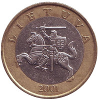 Рыцарь. Монета 2 лита. 2001 год, Литва. Из обращения.