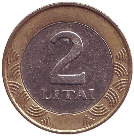Монета 2 лита. 2001 год, Литва. Из обращения. Рыцарь. Монета 2 лита. 2001 год, Литва. Из обращения. Рыцарь.