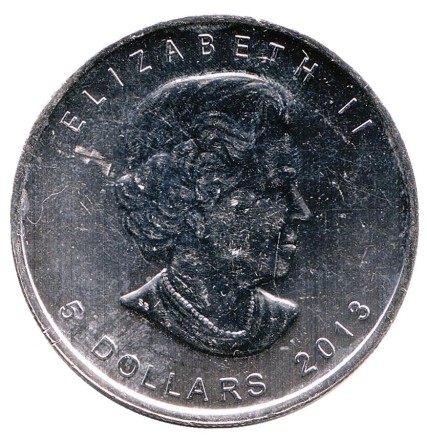 Монета 5 долларов. 2013 год, Канада. VF. Кленовый лист.