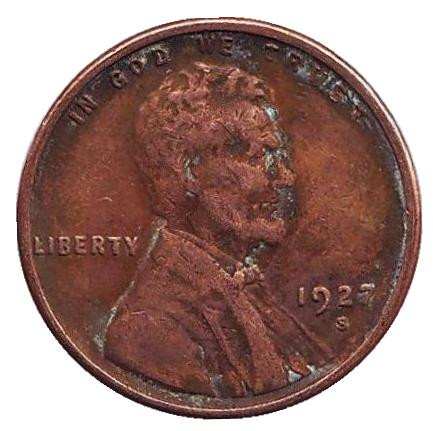 Монета 1 цент. 1927 год (S), США. Линкольн.