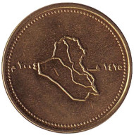Монета 50 динаров. 2004 год, Ирак. Карта Ирака. Монета 50 динаров. 2004 год, Ирак. Карта Ирака.
