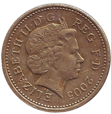 Монета 1 фунт. 2005 год, Великобритания. Висячий мост через Менай. Монета 1 фунт. 2005 год, Великобритания. Висячий мост через Менай.