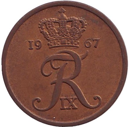 Монета 5 эре. 1967 год, Дания.