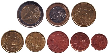 Набор монет евро (8 штук). 2011-2013 гг, Бельгия.