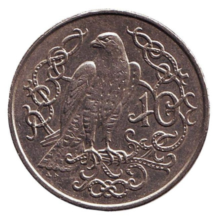 Монета 10 пенсов. 1983 год, Остров Мэн. (Отметка "AD") Сокол.