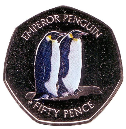 Монета 50 пенсов. 2019 год, Британская антарктическая территория. Императорский пингвин.