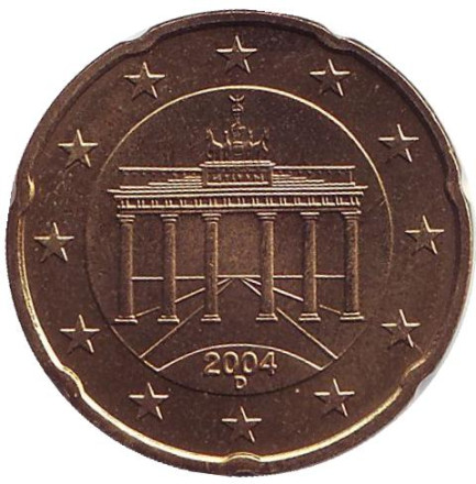 Монета 20 центов. 2004 год (D), Германия.