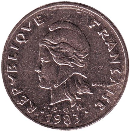 Монета 20 франков. 1983 год, Новая Каледония. Быки.