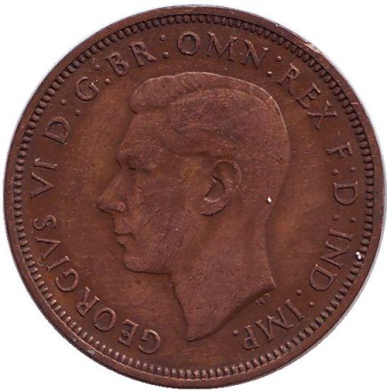 Монета 1/2 пенни. 1947 год, Великобритания. "Золотая лань". Монета 1/2 пенни. 1947 год, Великобритания. "Золотая лань".