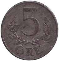Монета 5 эре. 1942 год, Дания. Монета 5 эре. 1942 год, Дания.