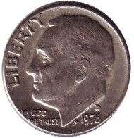 Монета 10 центов. 1976 (D) год, США. Рузвельт. Монета 10 центов. 1976 (D) год, США. Рузвельт.