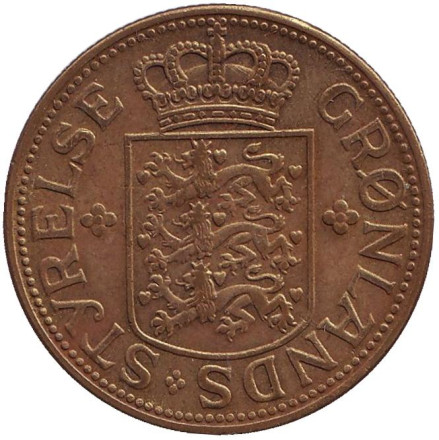 Монета 5 крон. 1944 год, Гренландия. Белый медведь.