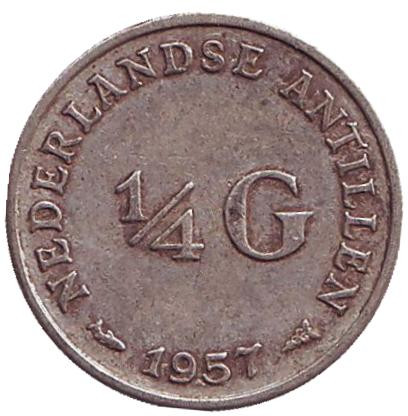 Монета 1/4 гульдена. 1957 год, Нидерландские Антильские острова.