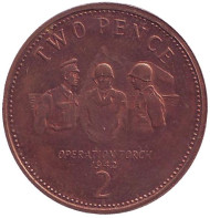 Монета 2 пенса. 2012 год, Гибралтар. Операция "Факел".