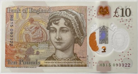 Банкнота 10 фунтов. 2024 год, Великобритания. Джейн Остин. Банкнота 10 фунтов. 2024 год, Великобритания. Джейн Остин.