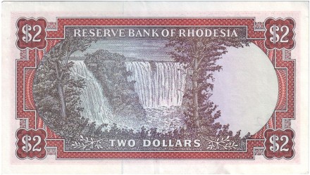 Банкнота 2 доллара. 1976 год, Родезия.