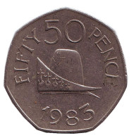 Монета 50 пенсов. 1983 год, Гернси. Герцогская шляпа.