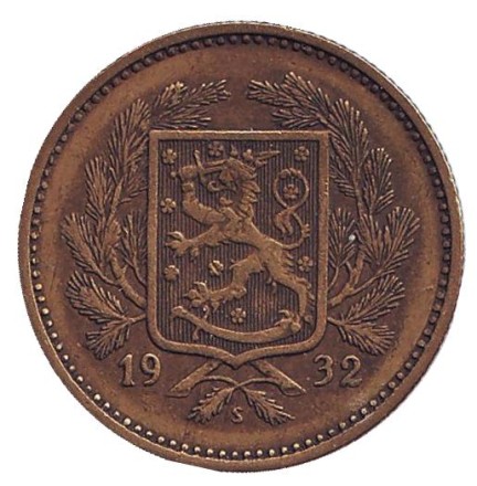 Монета 5 марок. 1932 год, Финляндия. Монета 5 марок. 1932 год, Финляндия.