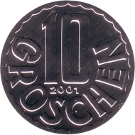 Монета 10 грошей. 2001 год, Австрия. Монета 10 грошей. 2001 год, Австрия.