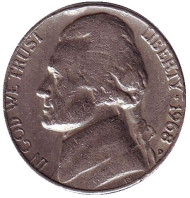 Монета 5 центов. 1968 год (D), США. Джефферсон. Монтичелло. Монета 5 центов. 1968 год (D), США. Джефферсон. Монтичелло.