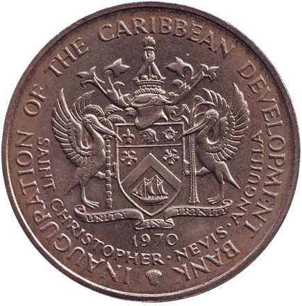 Монета 4 доллара. 1970 год, Сент-Китс и Невис. ФАО. Бананы. Монета 4 доллара. 1970 год, Сент-Китс и Невис. ФАО. Бананы.