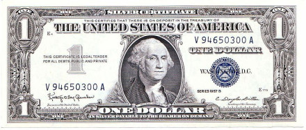 Банкнота 1 доллар. 1957 год, США.