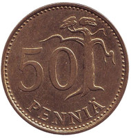 Монета 50 пенни. 1989 год, Финляндия. Монета 50 пенни. 1989 год, Финляндия.