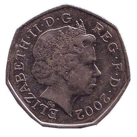 Монета 50 пенсов. 2002 год, Великобритания. Монета 50 пенсов. 2002 год, Великобритания.