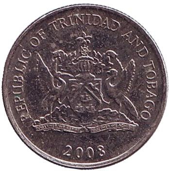 Монета 10 центов. 2008 год, Тринидад и Тобаго. Огненный гибискус.