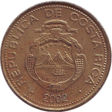 Монета 50 колонов. 2002 год, Коста-Рика. Из обращения.