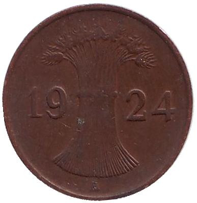 Монета 1 рентенпфенниг. 1924 год (A), Веймарская республика.