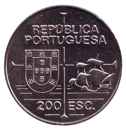 Монета 200 эскудо. 1992 год, Португалия. Хуан Родригес Кабрильо, 450-летие открытия Калифорнии.