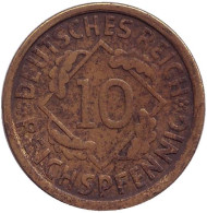 Монета 10 рейхспфеннигов. 1925 (J) год, Веймарская республика. Монета 10 рейхспфеннигов. 1925 (J) год, Веймарская республика.