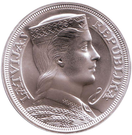 Монета 5 латов, 2012 год, Латвия. Милда.