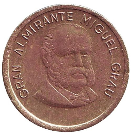 Монета 50 сентимов. 1985 год, Перу. Мигель Грау.
