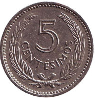 Монета 5 сентимо. 1953 год, Уругвай. Монета 5 сентимо. 1953 год, Уругвай.