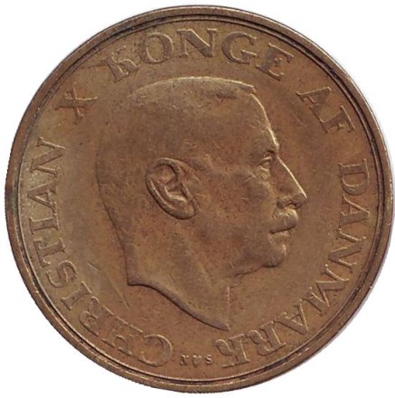 Монета 1 крона. 1944 год, Дания. Кристиан X. Стебли пшеницы и овса.
